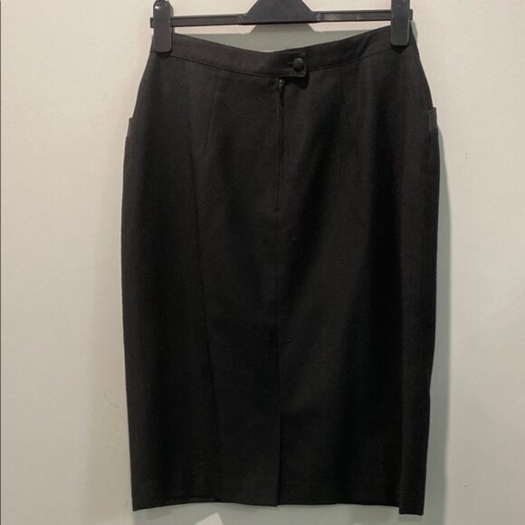 Vintage Black Wool Pencil Skirt with leather trim Size XL by Garey Petites - Picture 2 of 12